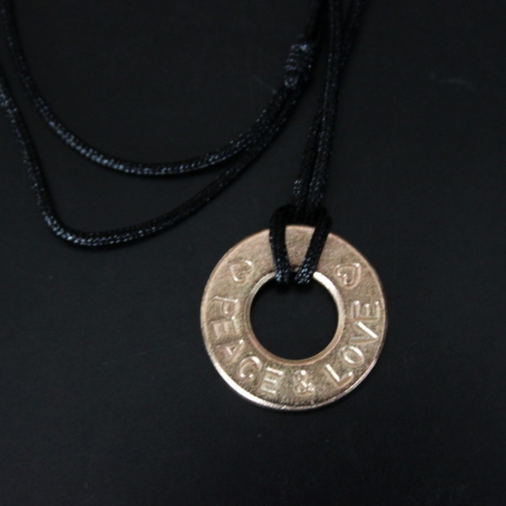Hand Stamped Peace and Love bronze necklace